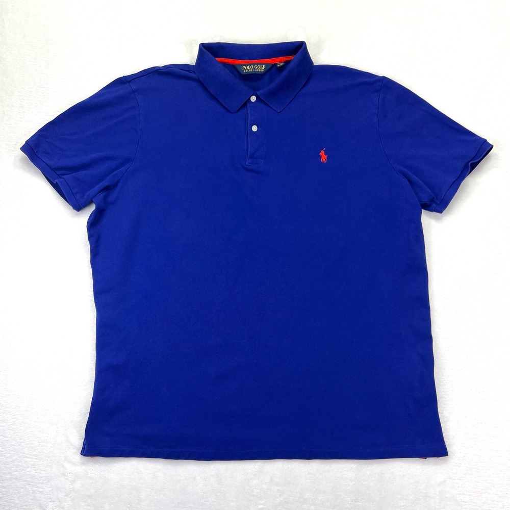 Polo Golf Ralph Lauren Polo Mens XXL Blue Red Pony Pro Fit Cotton Stretch Shirt